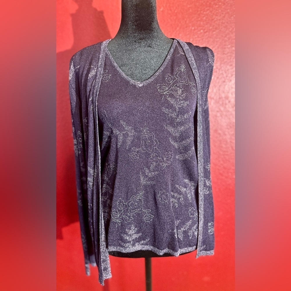 Dana Buchman Petite Purple Tank and Cardigan Set, Size M